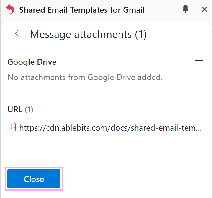 An attachment from URL in the Message attachments dialog.