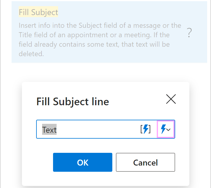 Select a fillable field in the Fill macro dialog.