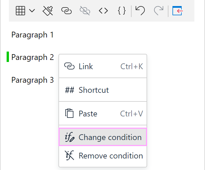 The Change condition option