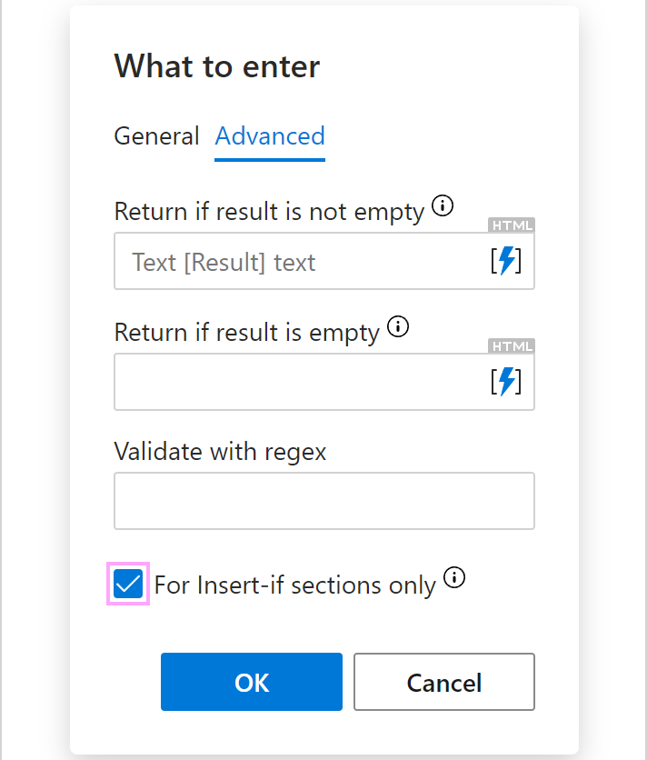 The For Insert-if sections only checkbox