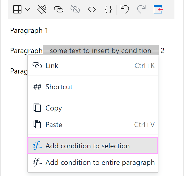 Adding a condition to a part of a paragraph