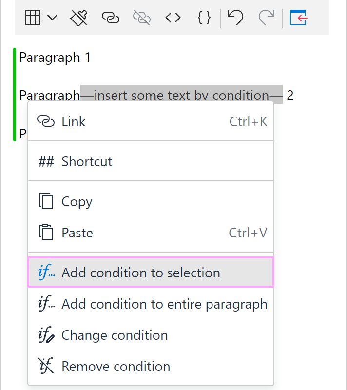 Adding a condition to a part of a paragraph