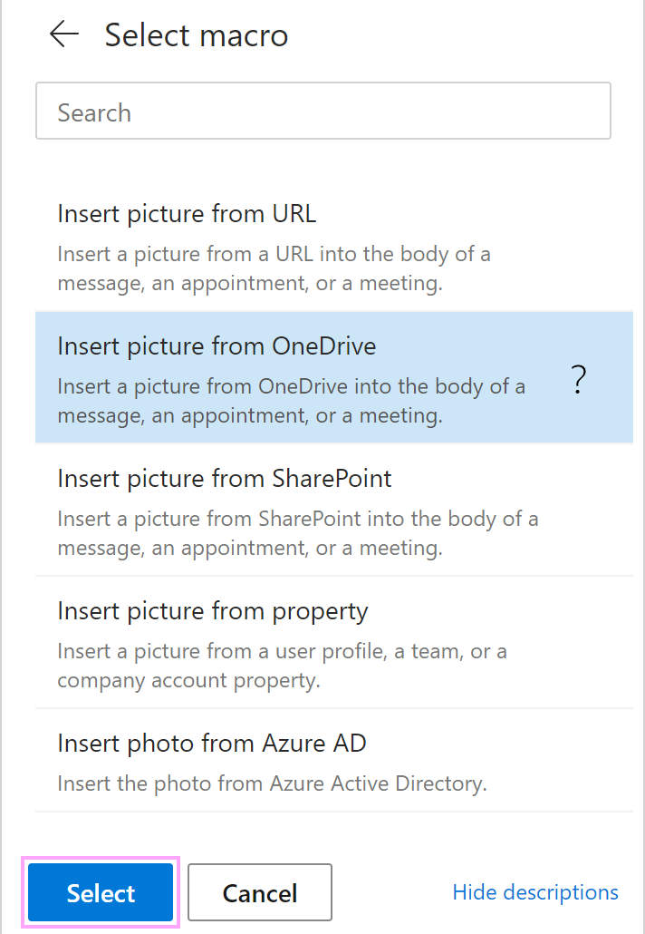 Insert picture from OneDrive