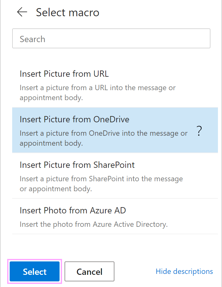 Insert Picture from OneDrive
