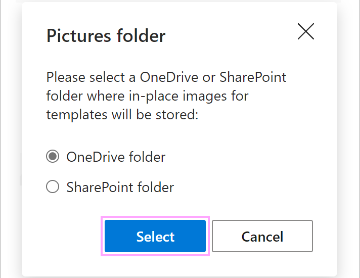 A dialog for selecting a pictures folder