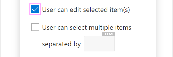 User can edit selected item(s)
