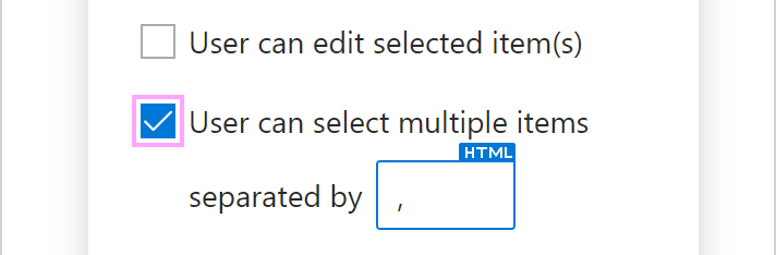 User can select multiple items separated by