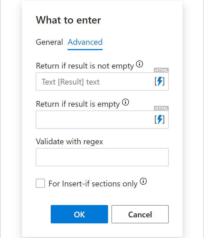 The Advanced tab in the What to enter dialog