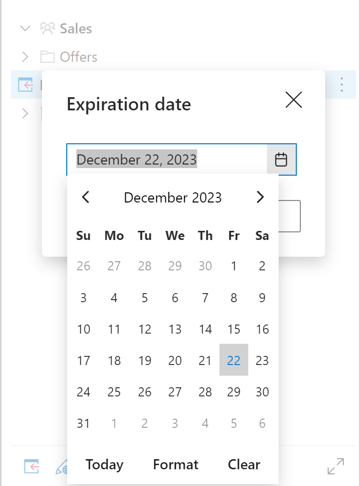A dialog for selecting a date
