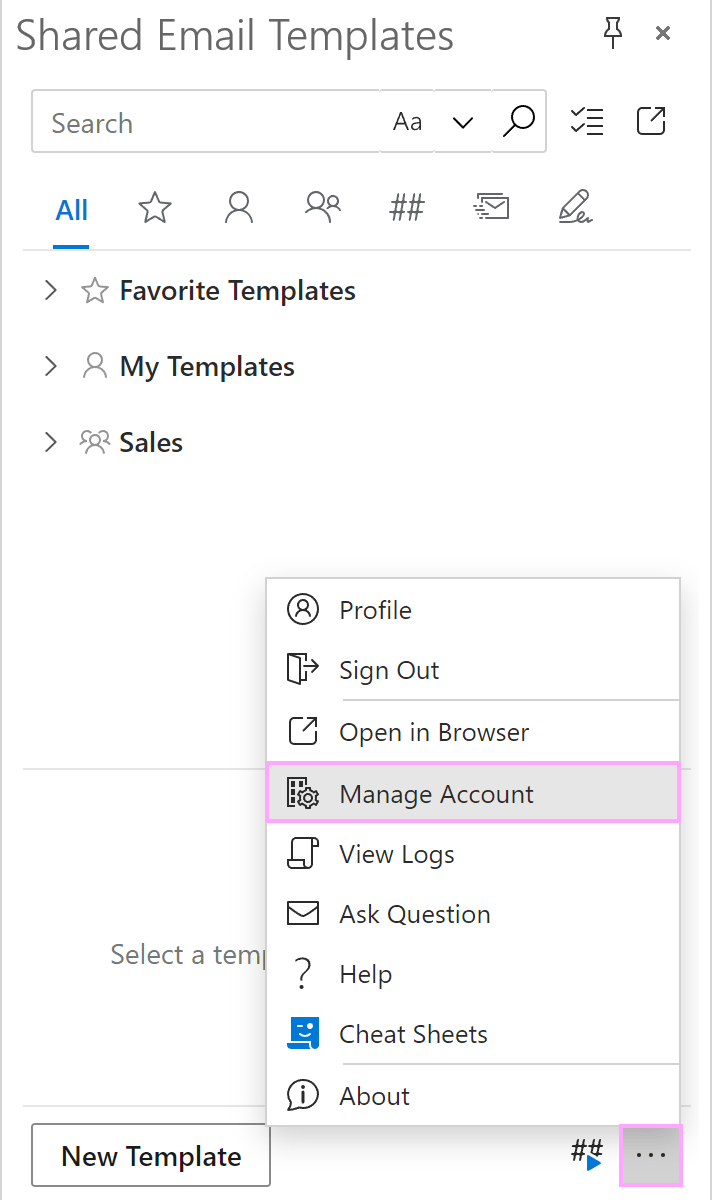 The Manage Account option on the More menu