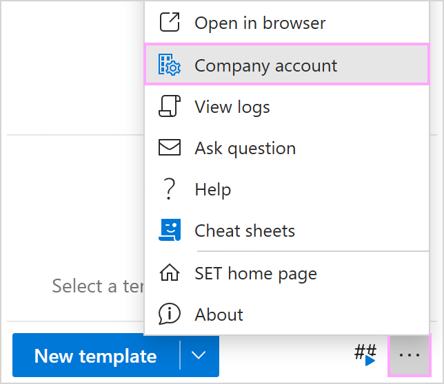 The Company account option on the More menu The Company account option on the More menu