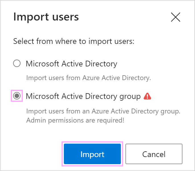 Importing from an Azure AD group