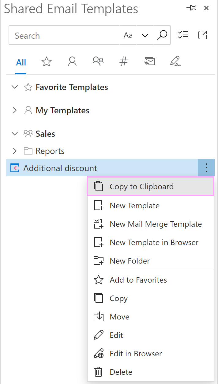 The Copy to Clipboard option