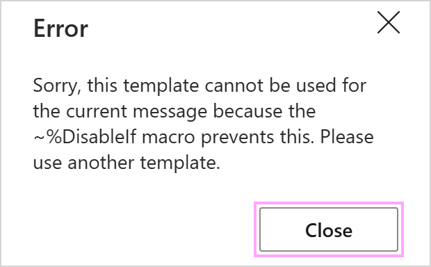 An error message showing up when the specified condition is met