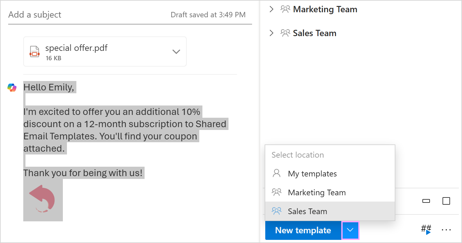 Creating a template from a draft email