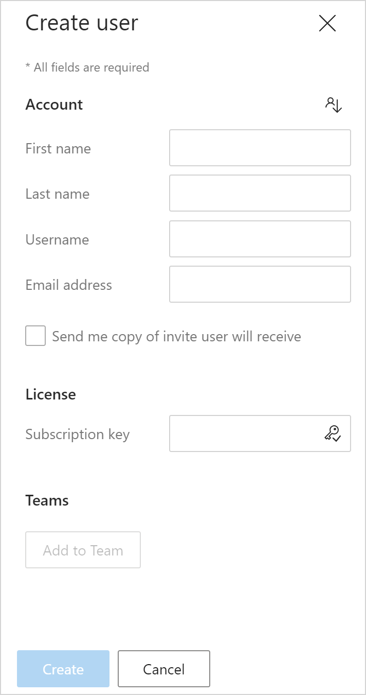 The Create user form
