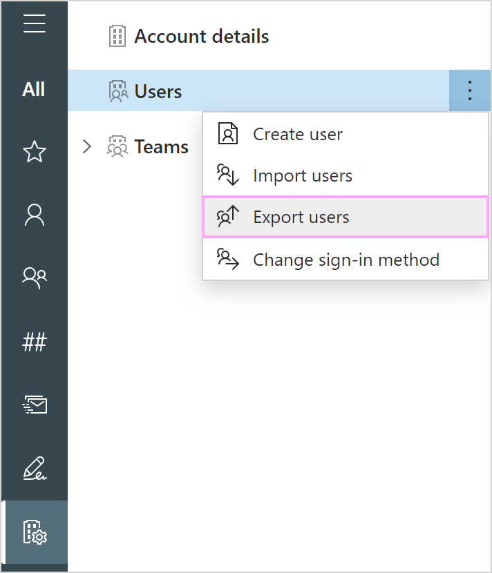 The Export users option