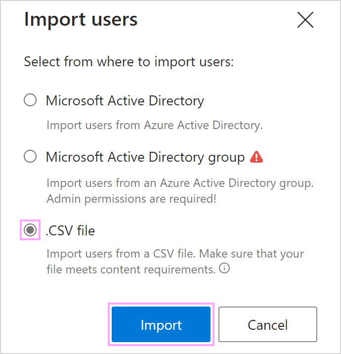 Import users from a CSV file.