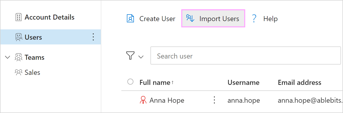 Here is the Import Users button.