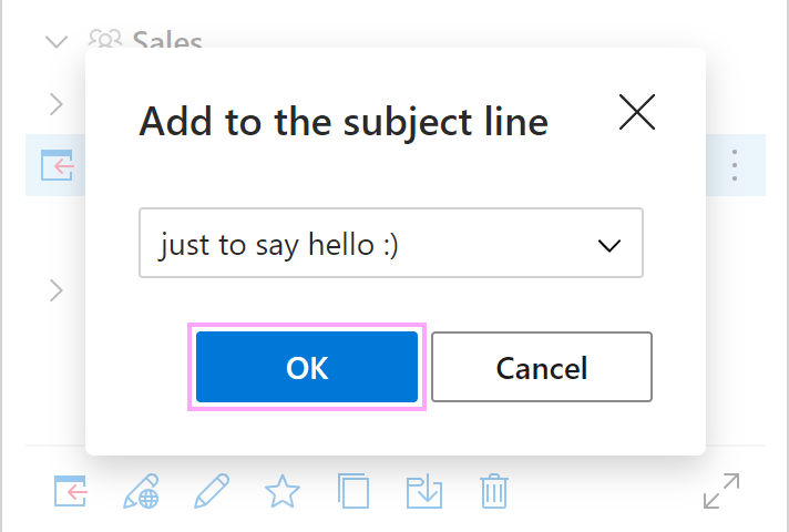 A list item selected for a subject line