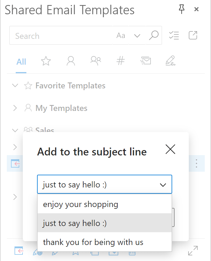 A dropdown list for a subject line