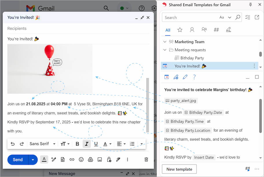 All appointment details from your Google Sheet are now populated in the email.