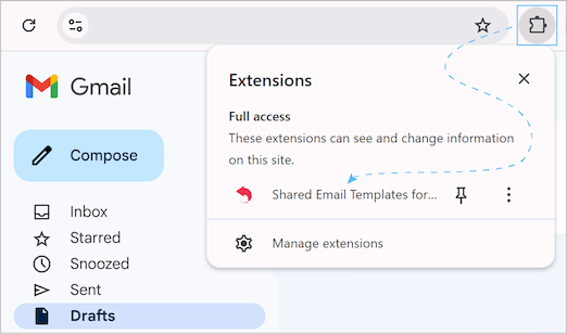 Shared Email Templates is launched when composing a new Gmail message.