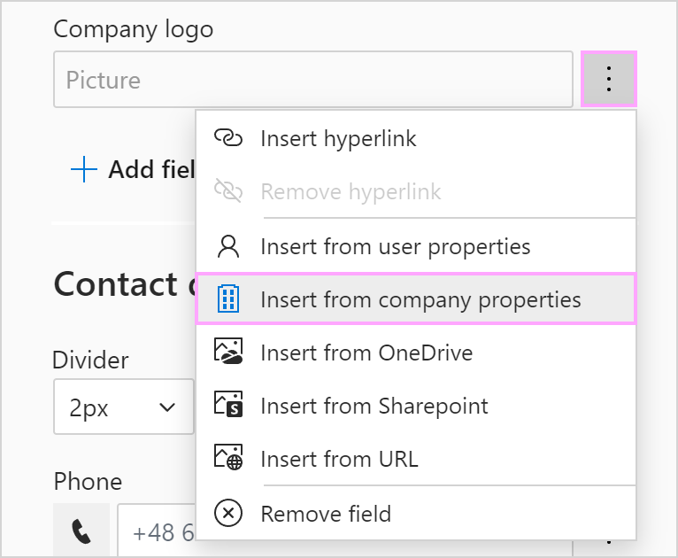 Inserting data from company properties