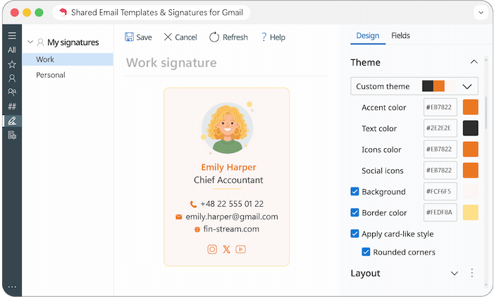 A signature preview in the SET app. A signature preview in the SET app.