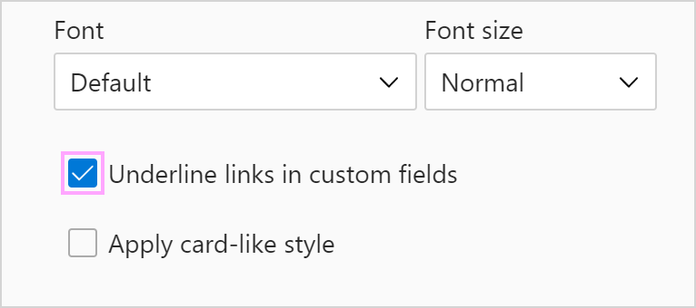 The Underline links in custom fields checkbox