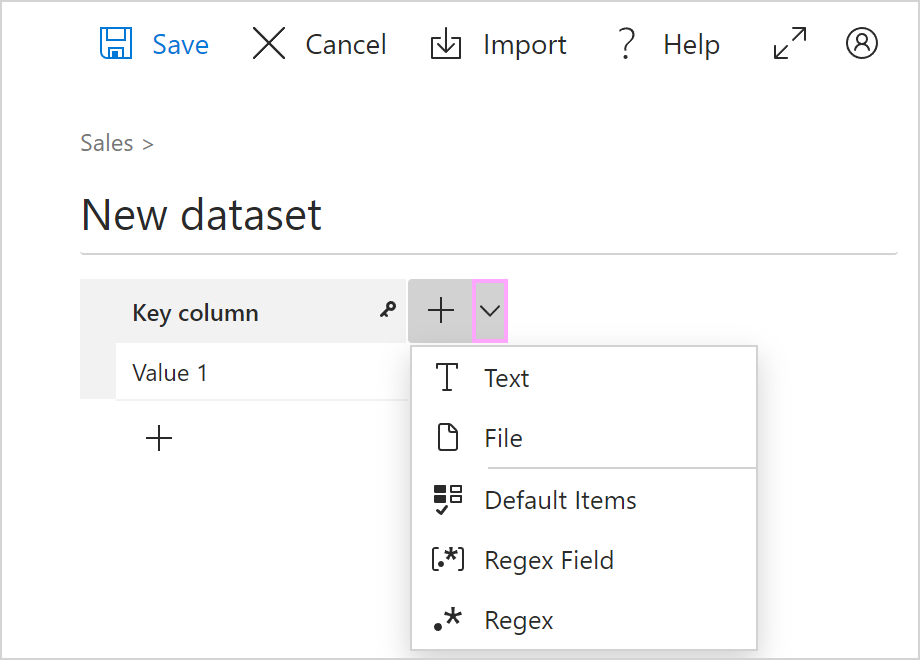 Column types to choose from