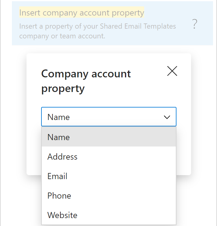 A list of predefined company account properties