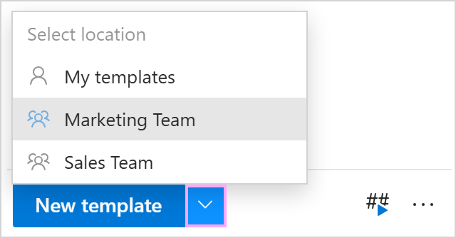 Selecting a team to share a new template with