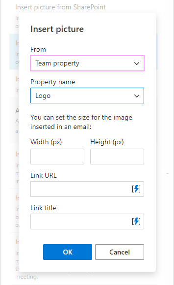 Select the Team property type and the property name.