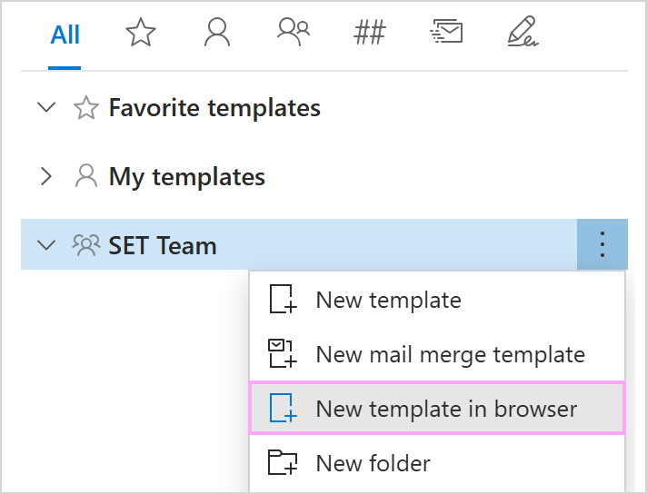The New template in browser option The New template in browser option