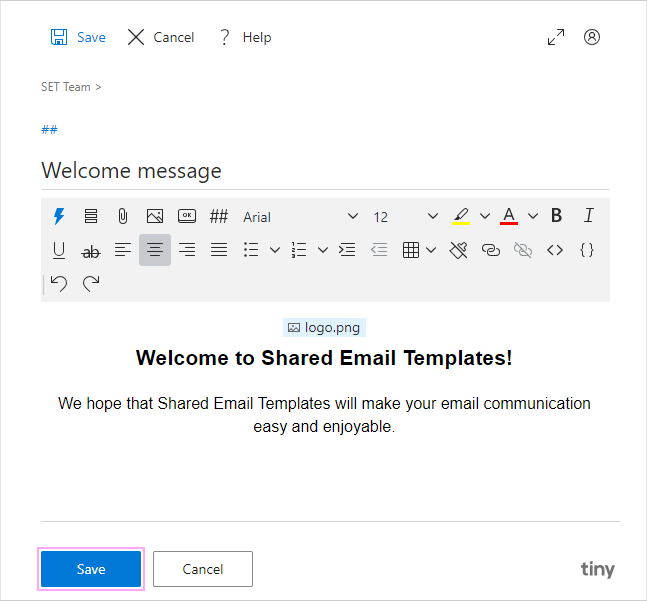 Save a shared email template for Outlook.