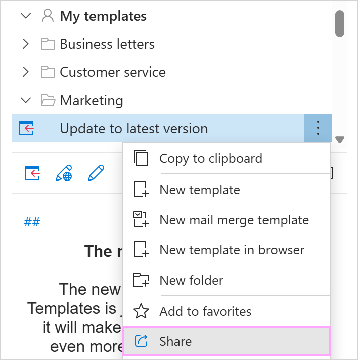 Share an email template. Share an email template.