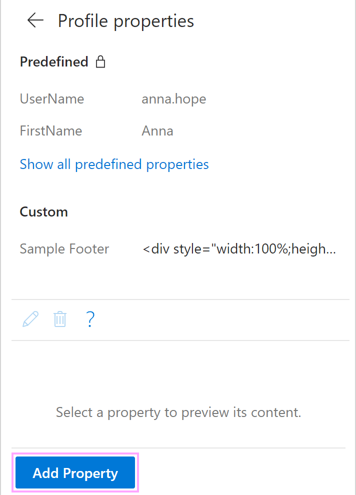 The Add Property button in Profile properties