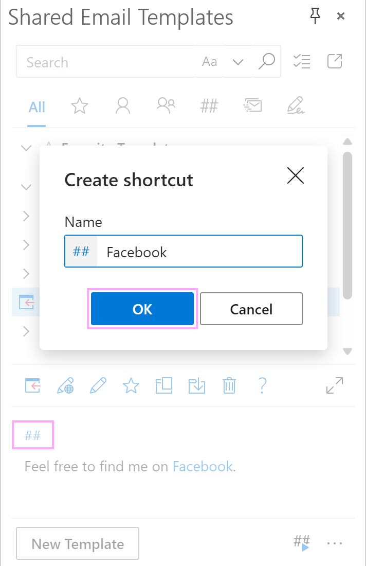 Creating a template shortcut