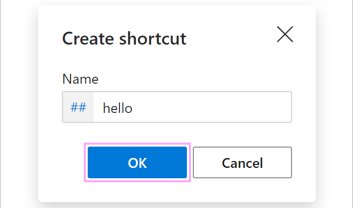 The Create shortcut dialog
