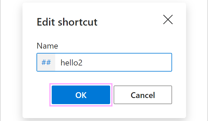 The Edit shortcut dialog