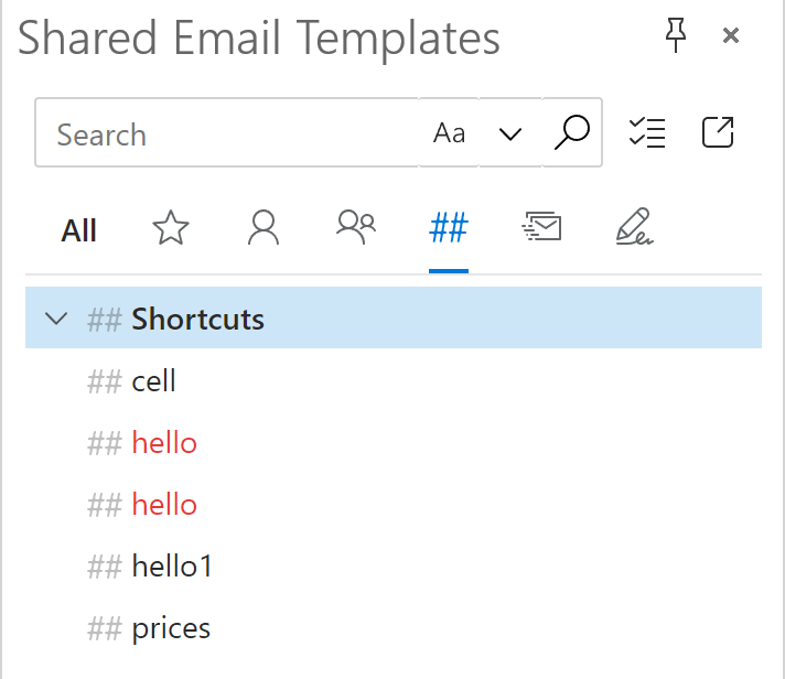 Template shortcuts with the same name