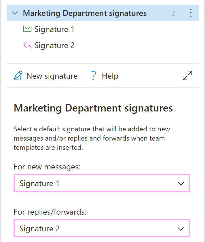 Selecting default signatures