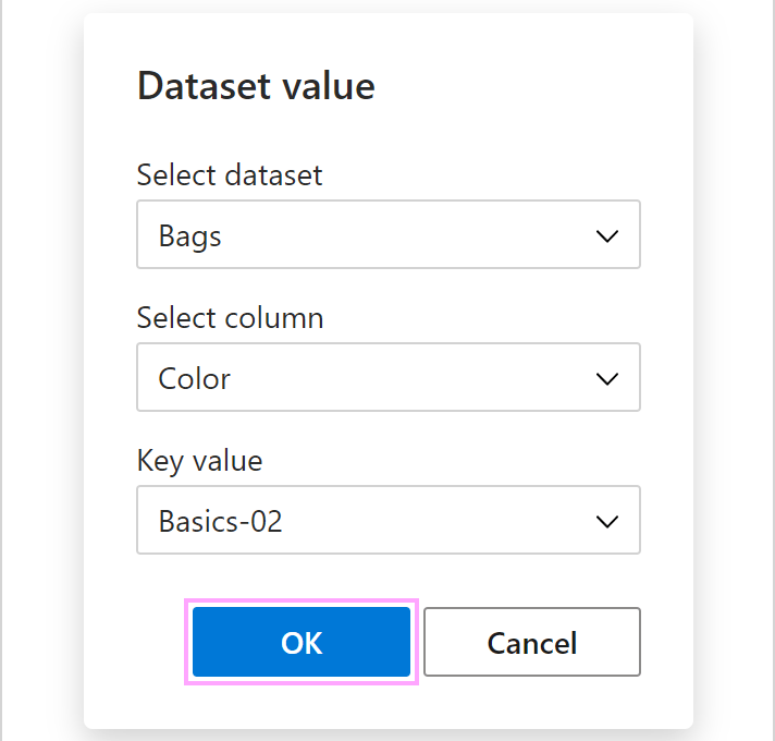 The Dataset value dialog