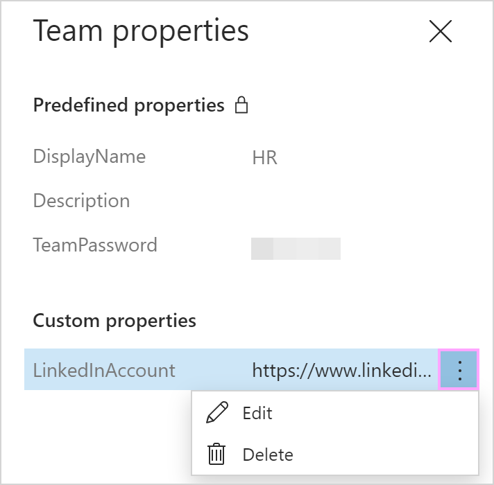 Edit or delete a custom team property.