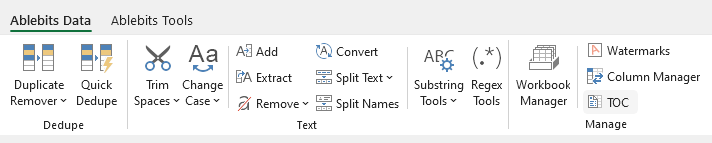 Click the TOC icon to create table of contents in Excel.