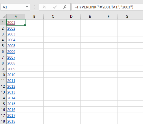 Insert table of contents in Excel.