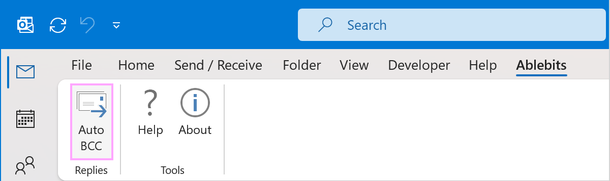 Auto BCC on the Ablebits tab in Outlook