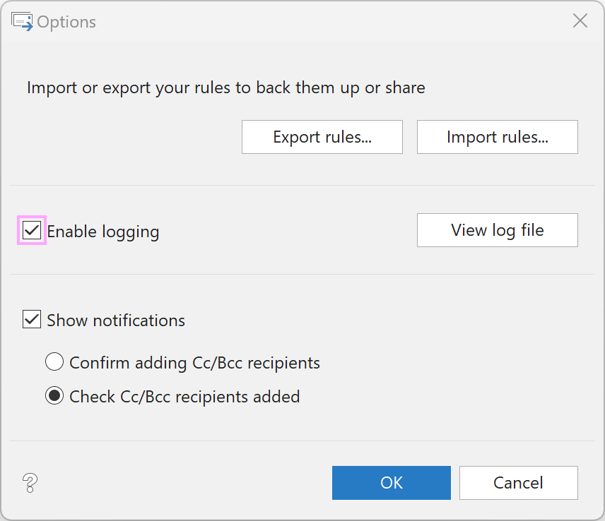 The Enable logging checkbox