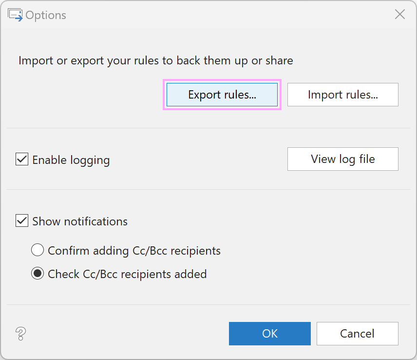 The Export rules button